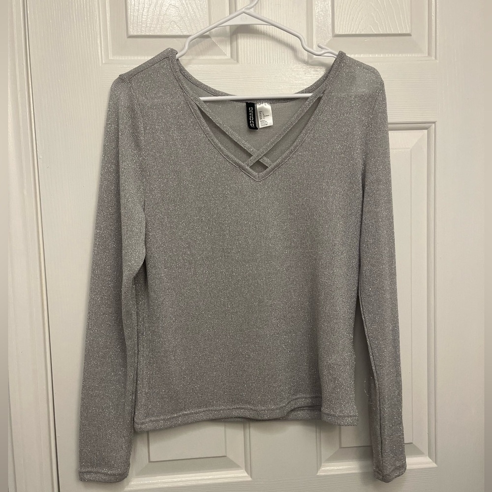 H&M Silver Holiday Sparkle Long Sleeve Top